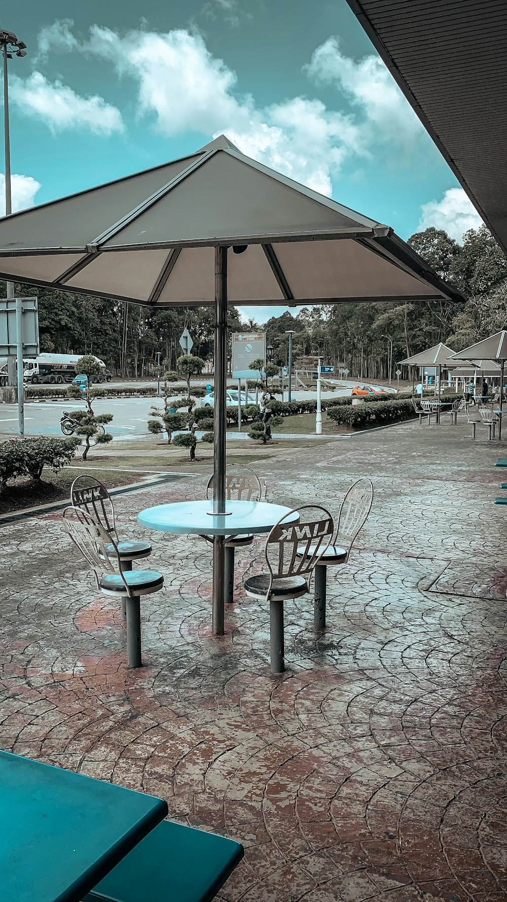 gray patio umbrella