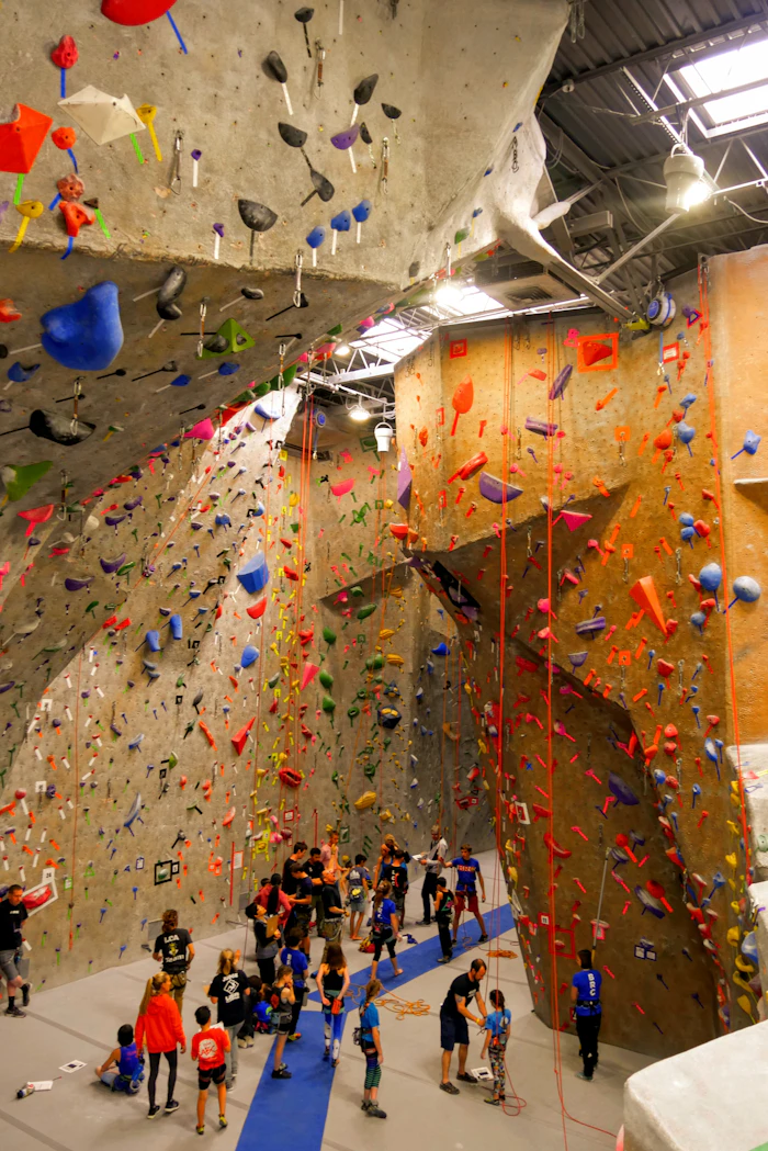 Climbers in the gym's bouldering room