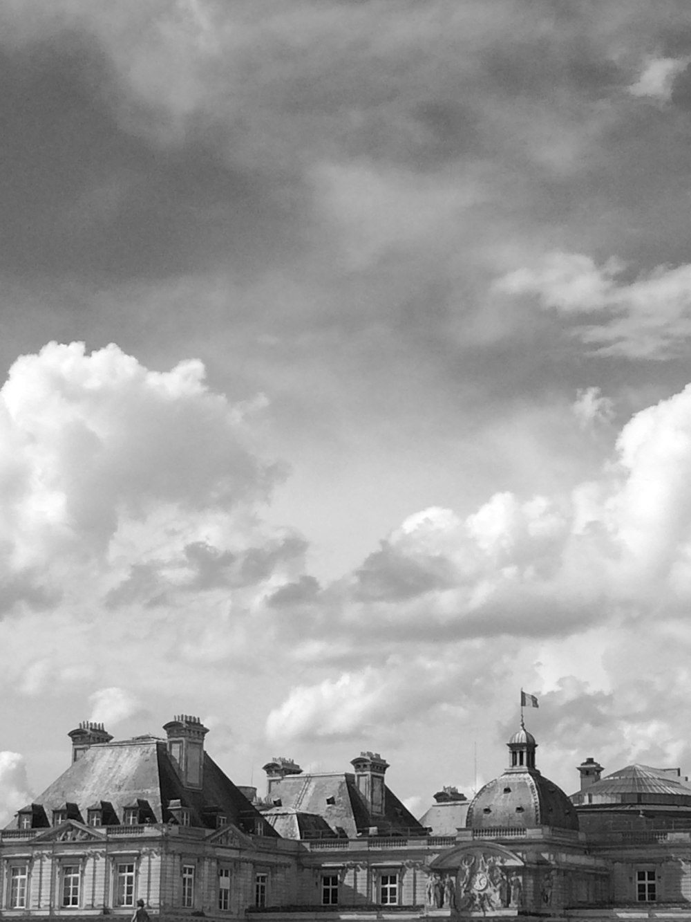 grayscale photo of dome buildings