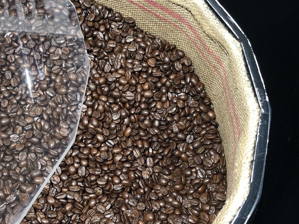 coffee beans on pouch