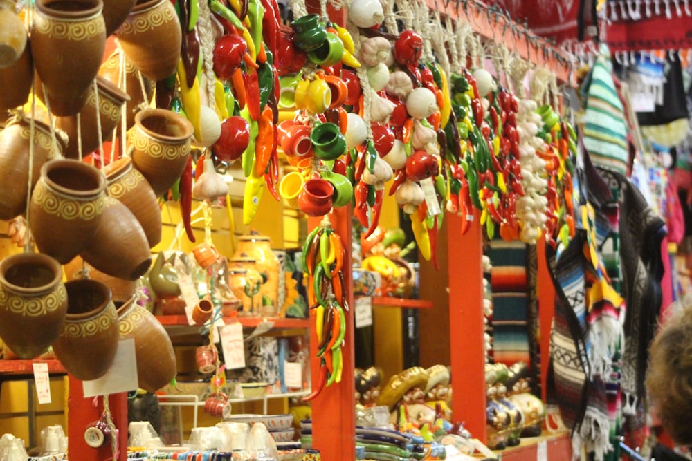 assorted colorful items on a store