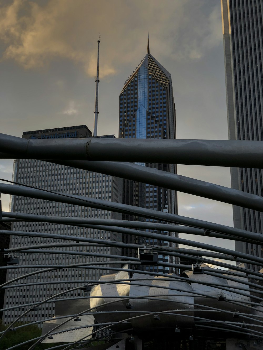 grey metal frame arch in front of building