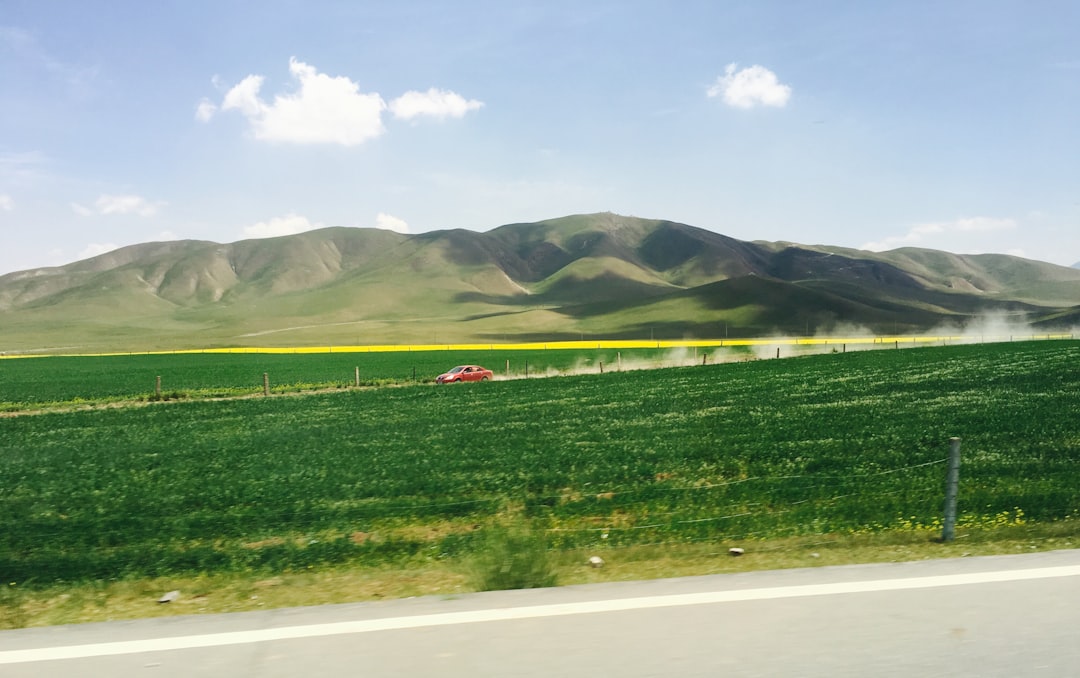 landscape photography of green mountain, 在大巴上路过时拍摄