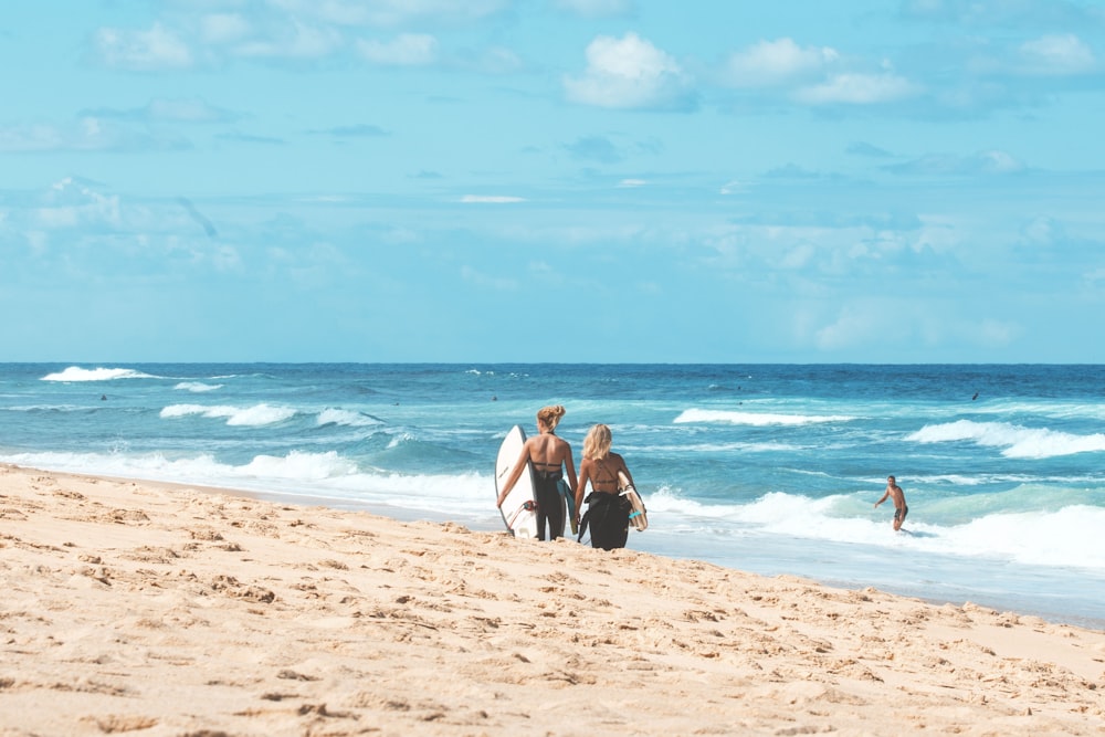 two person standing beside seashore