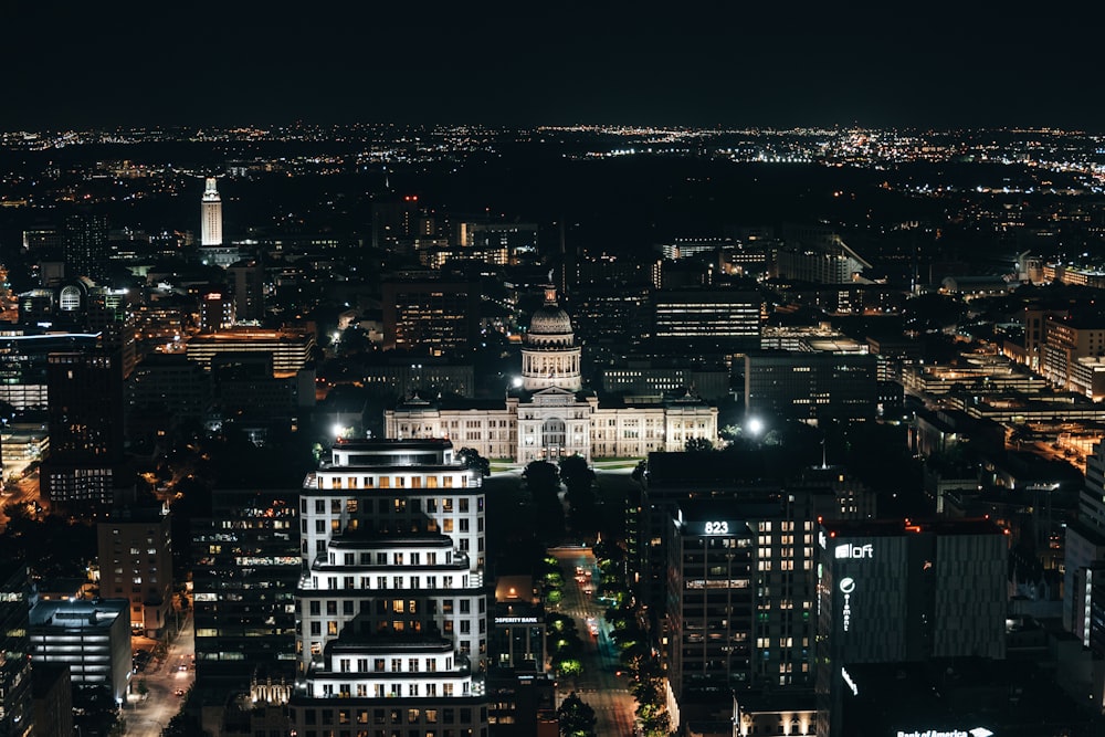aerial photography of buildings during nighttime