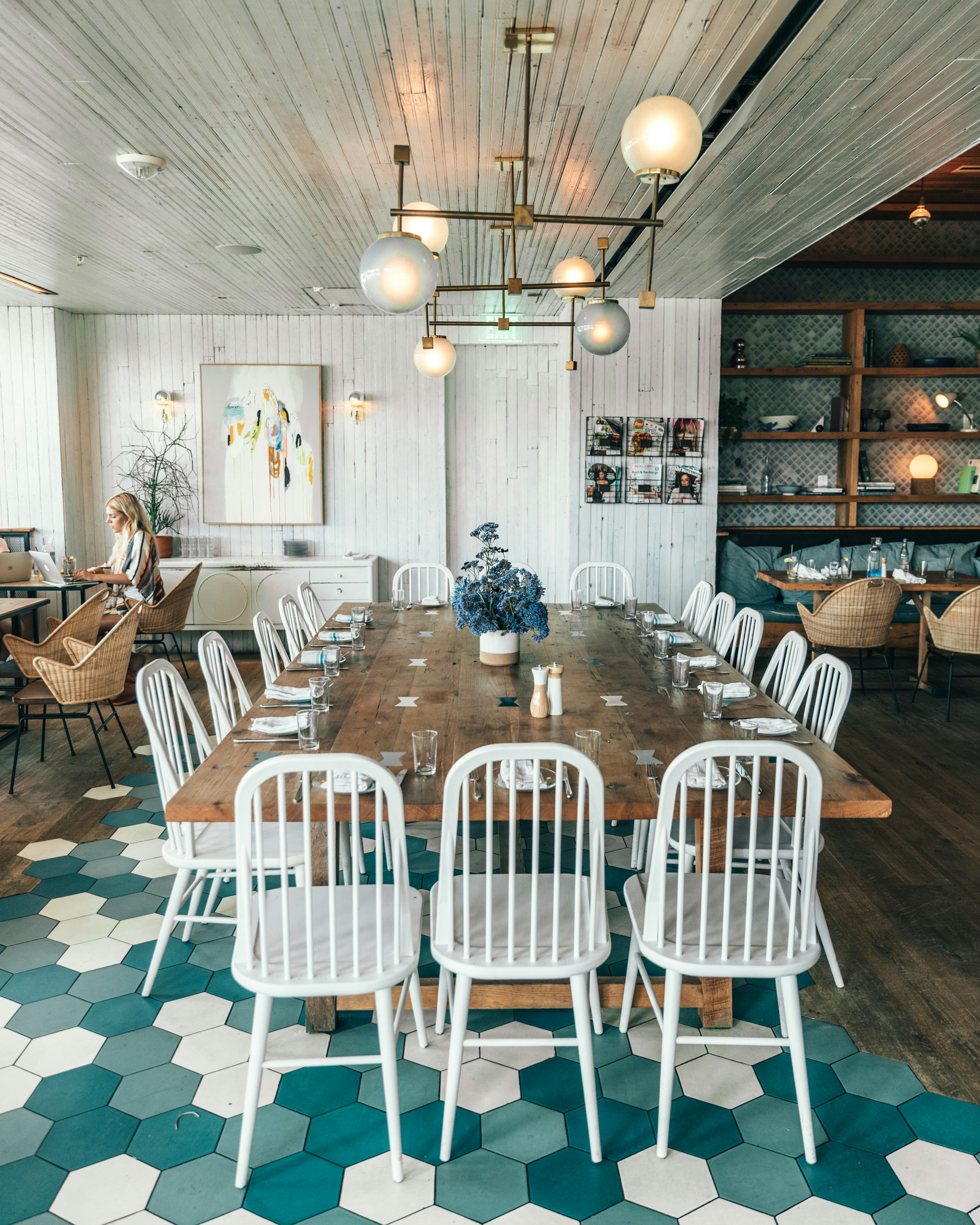 fixed dining table and chairs