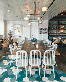 fixed dining table and chairs