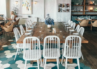 fixed dining table and chairs