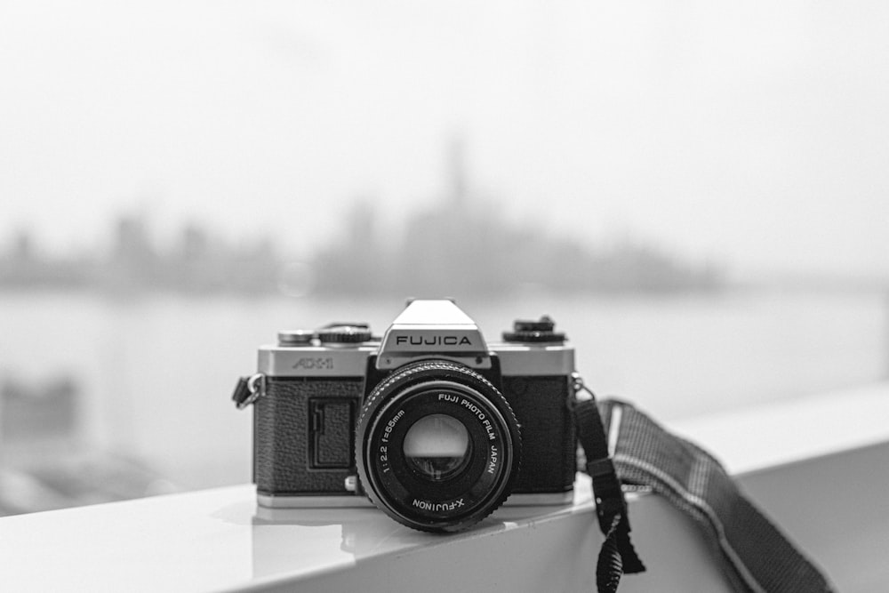 grayscale photo of bridge camera