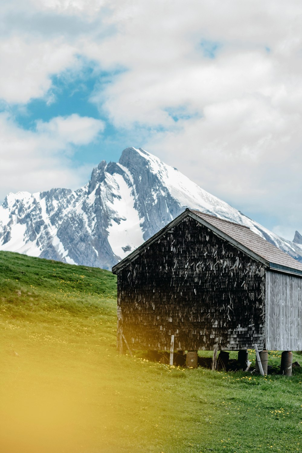 grey house on field