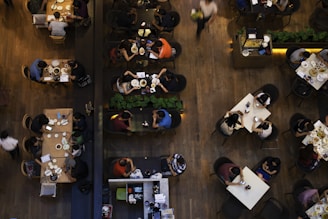 people inside cafeteria in aerial photgraphy