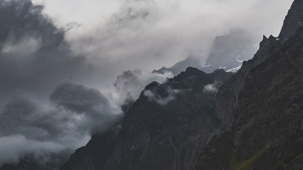 grayscale photography of mountain