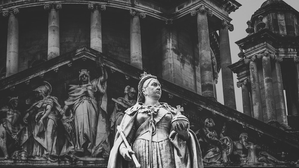 grayscale photography of statue