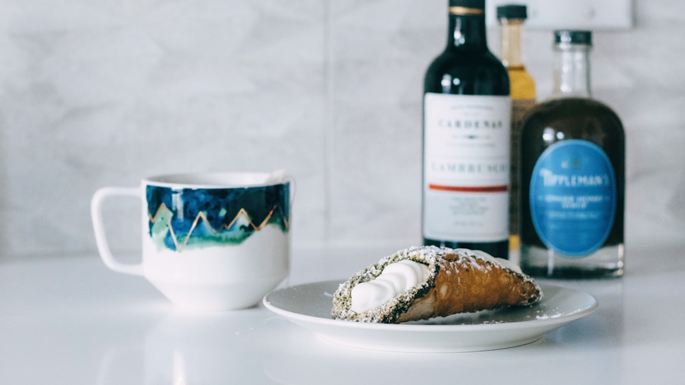 bread with whipped cream in plate