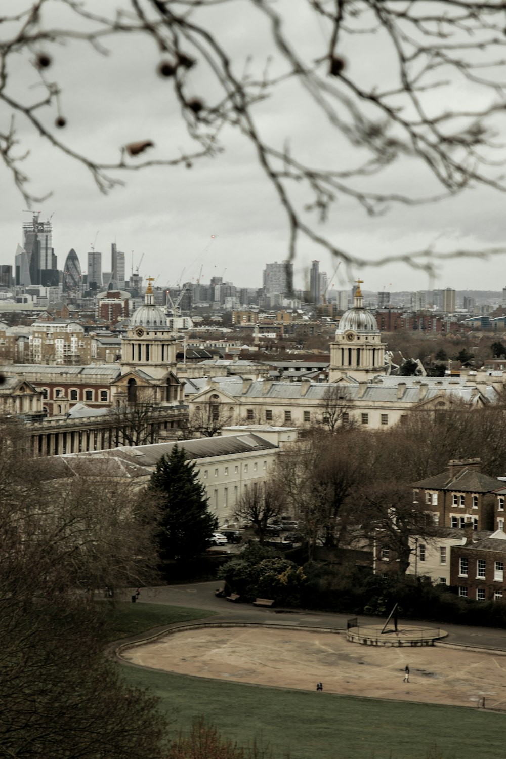 top view of cityscape under gray sky