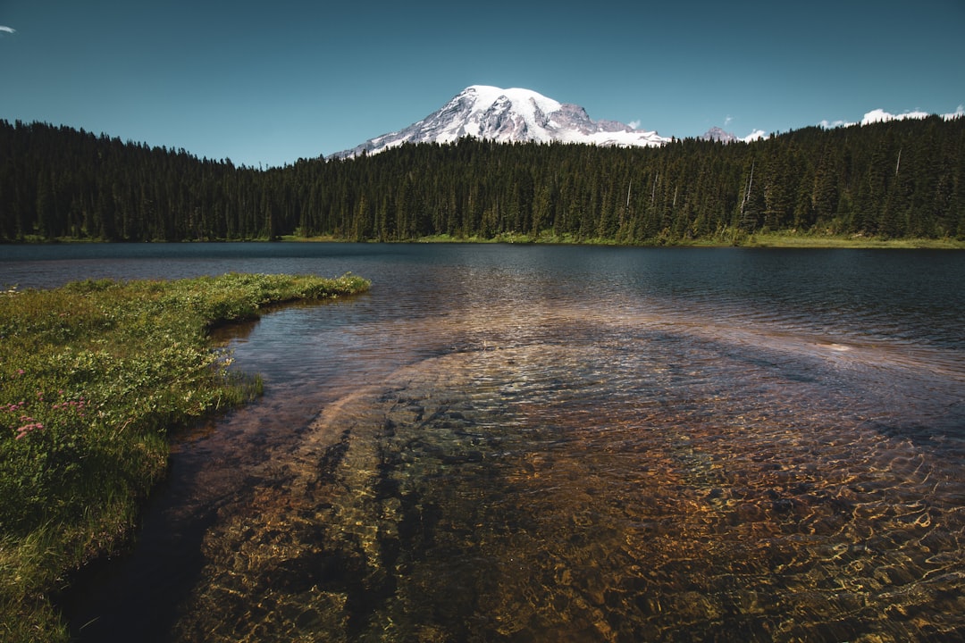 body of water surrounded blue sky