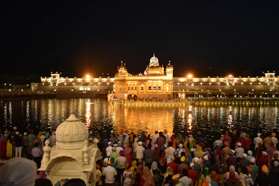 A peaceful moment captured during a spiritual gathering at the temple grounds.
