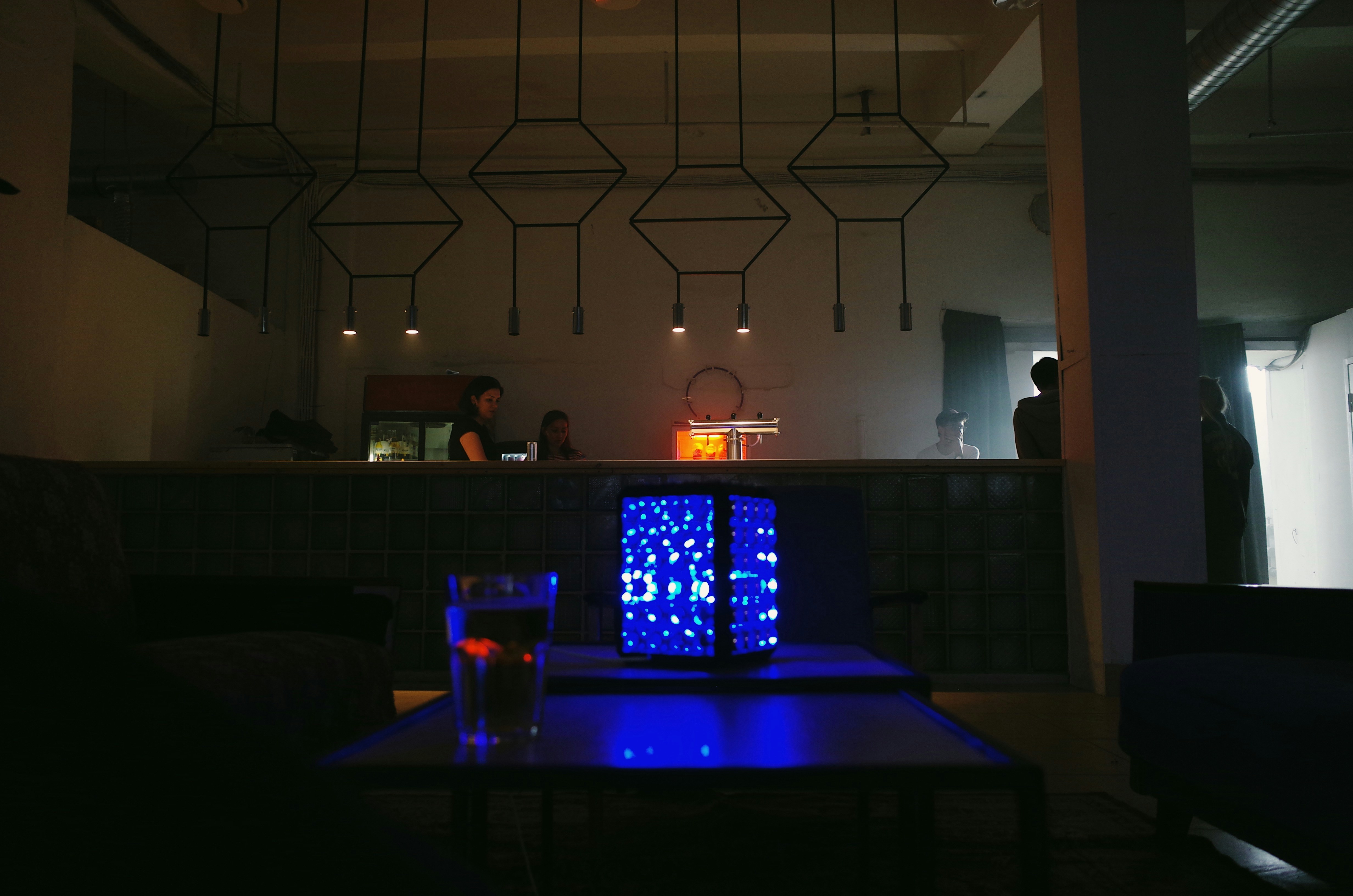 Table with blue light