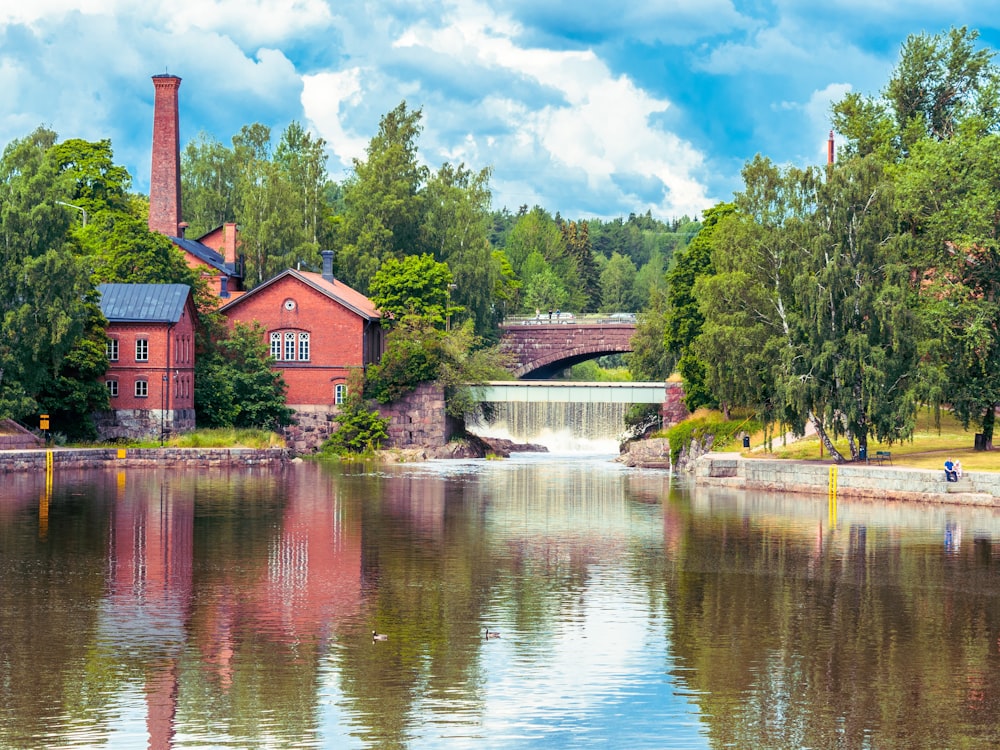 red house near bridge