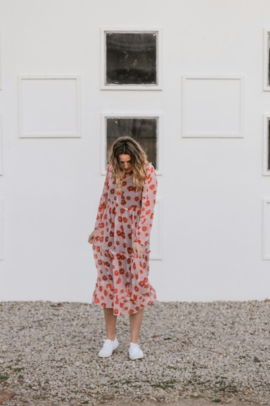 women's white and red lip print long-sleeved dress