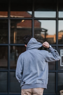 men's gray hooded jacket