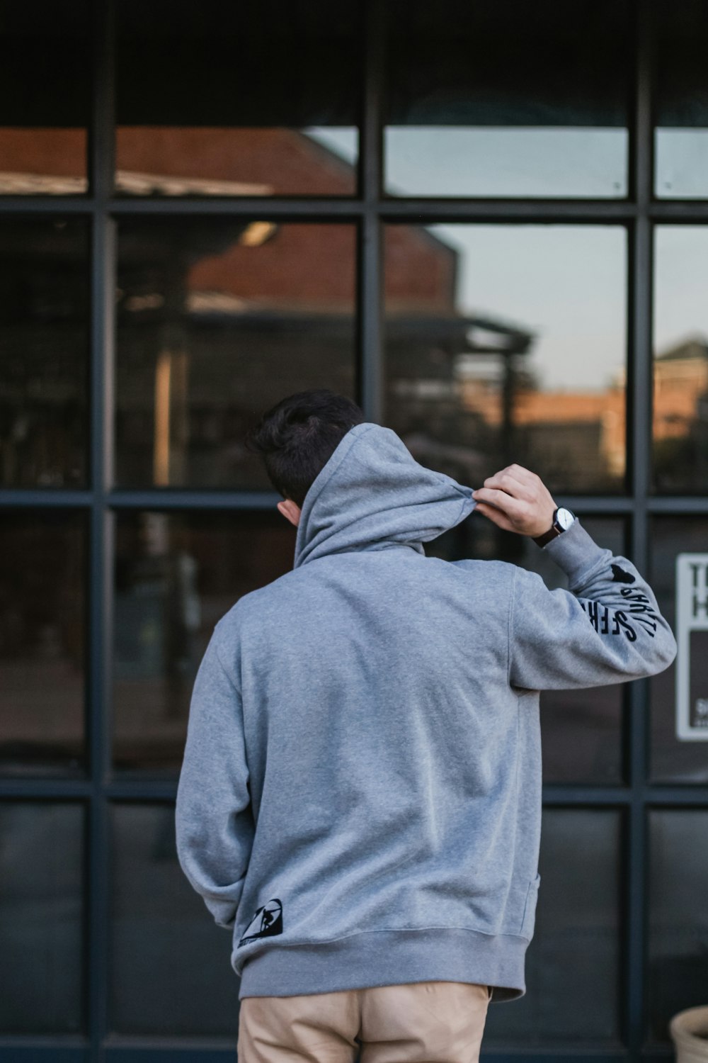 men's gray hooded jacket