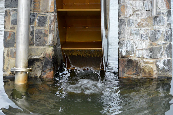 Water damage and staining on an exterior building wall