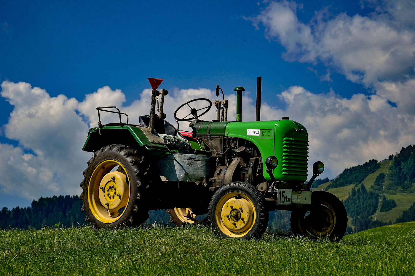 Tractor in a green field