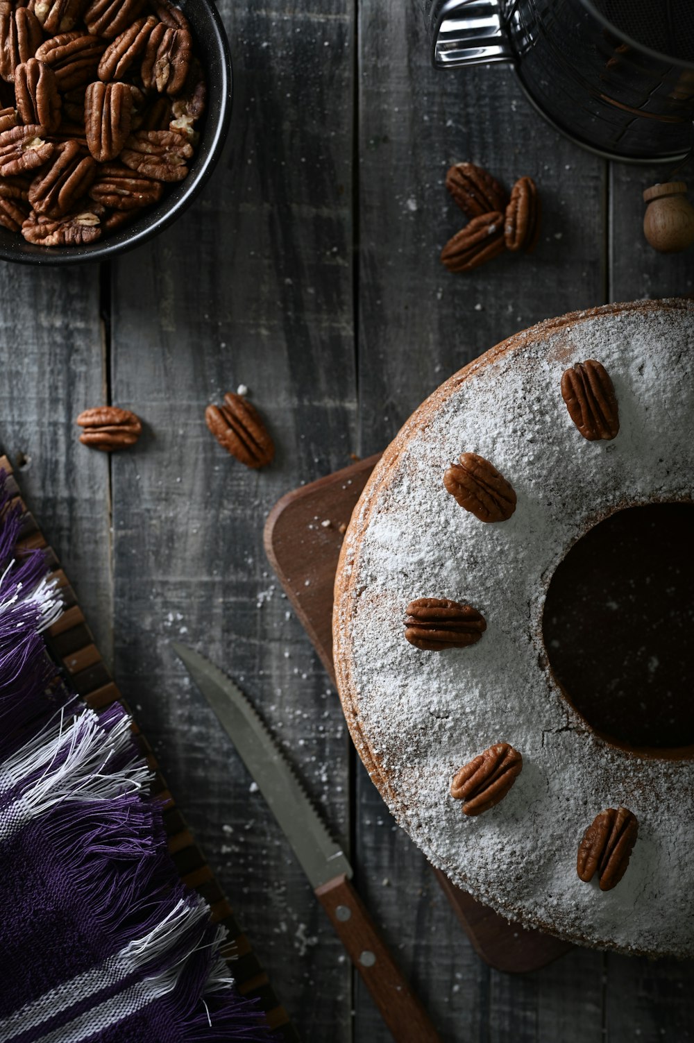 bundt cake on wooden board