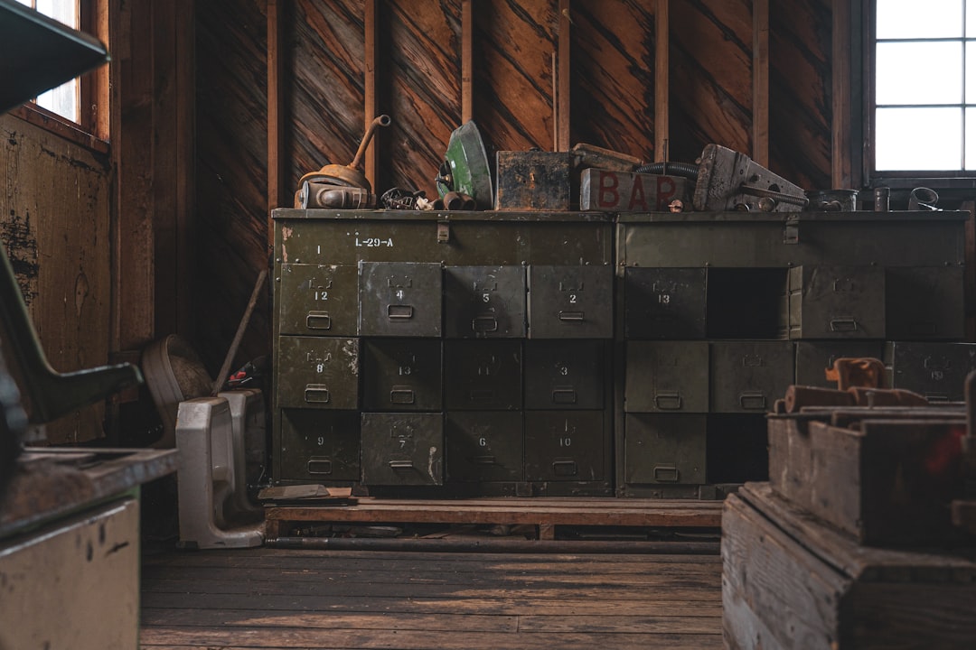 brown wooden filing cabinet