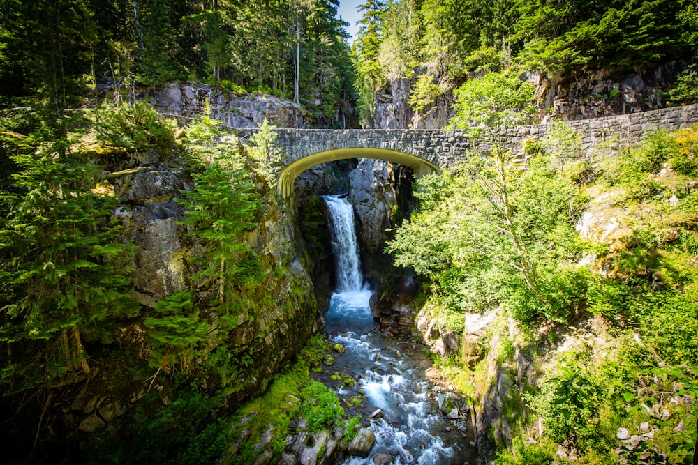 waterfalls near bridge