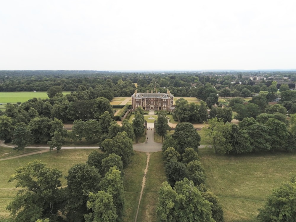 aerial photography of a mansion surrounded by trees