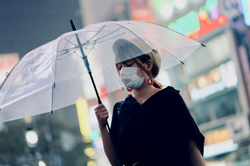 woman using clear silicon umbrella