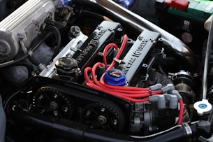 black and red car engine bay