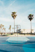 Action shot of players enjoying a sunny day on a custom-built basketball court.