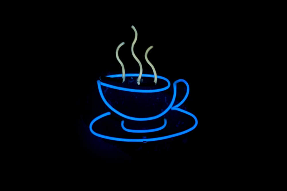 blue neon light coffee signage