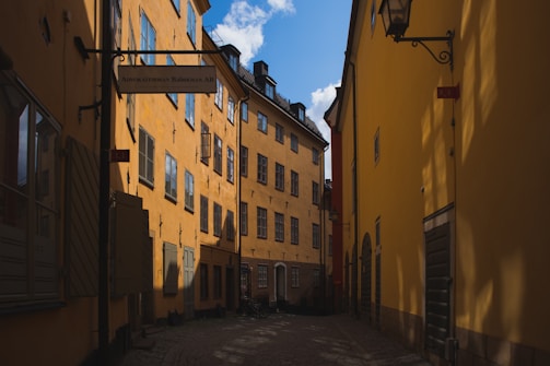 pathway between buildings at daytime
