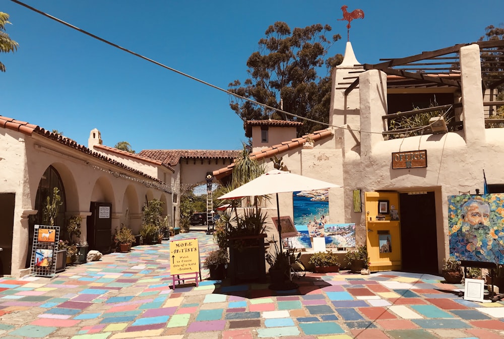 a street with a lot of colorful tiles on it