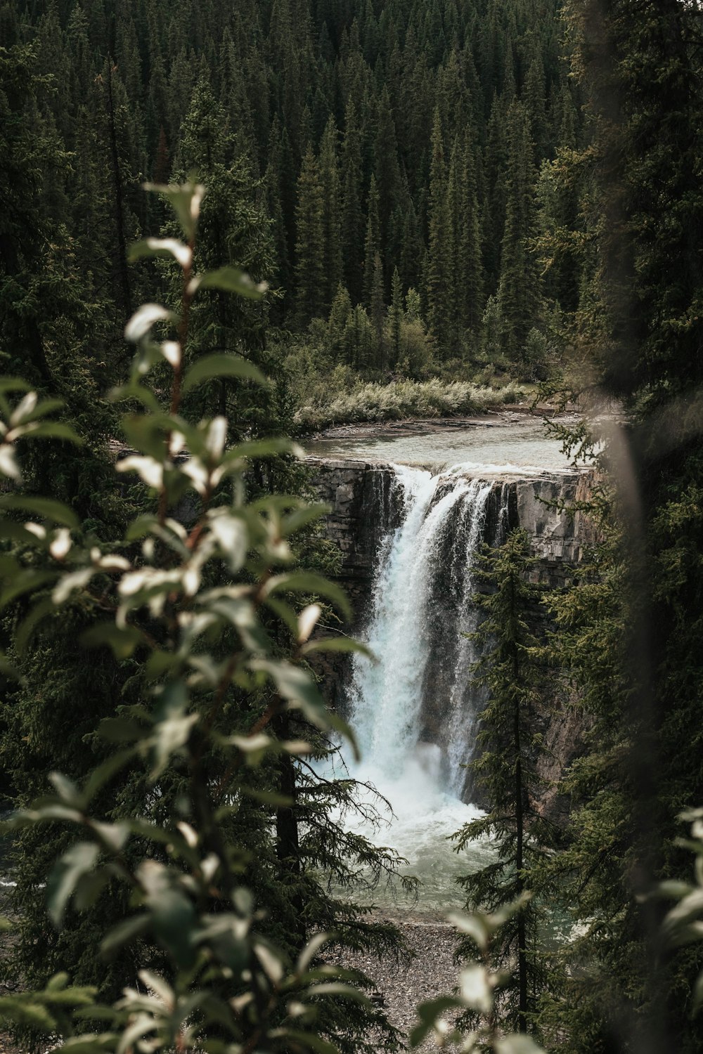 waterfalls on focus photography