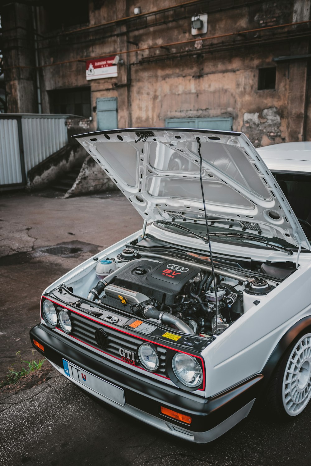 white vehicle engine bay