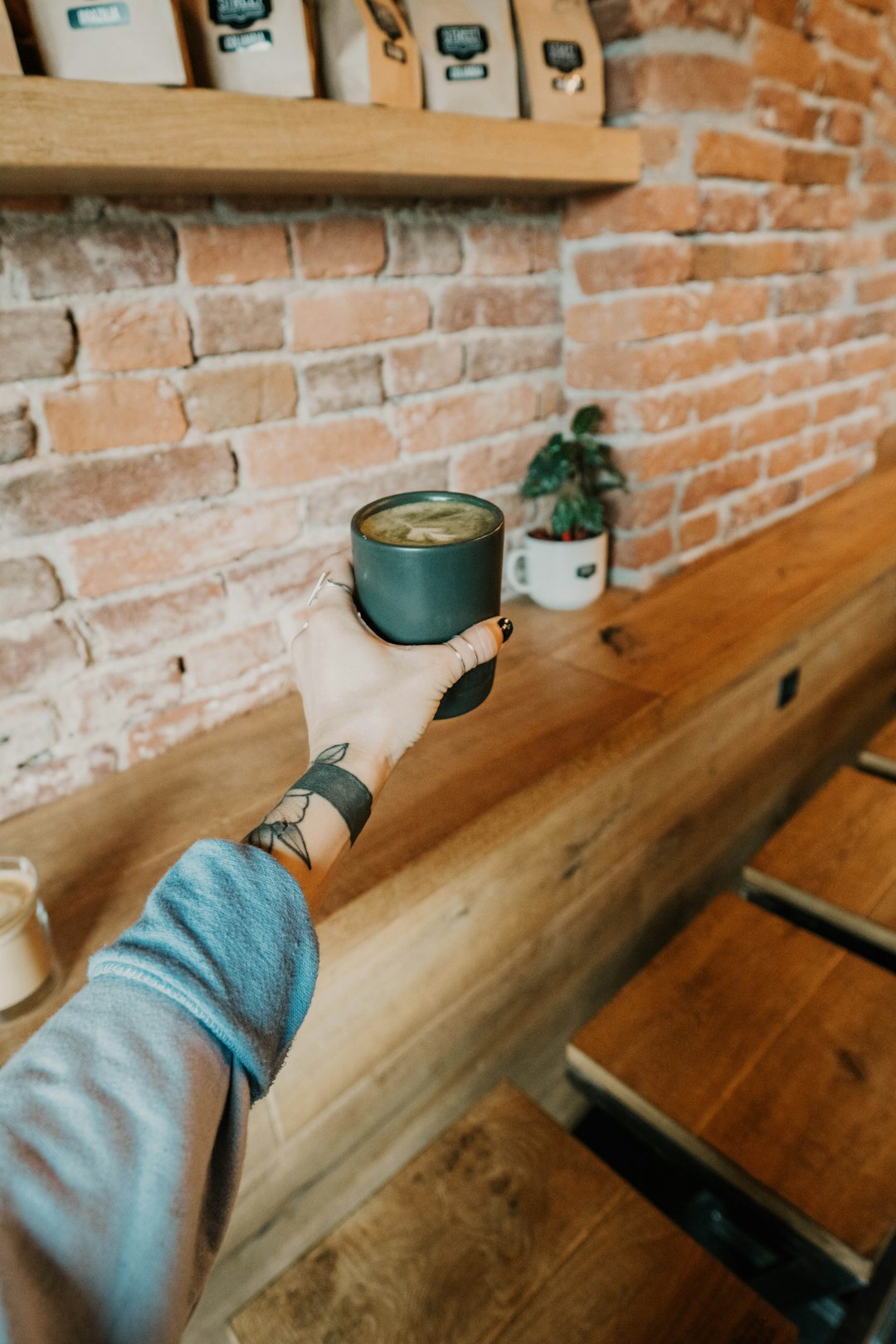 blue ceramic mug