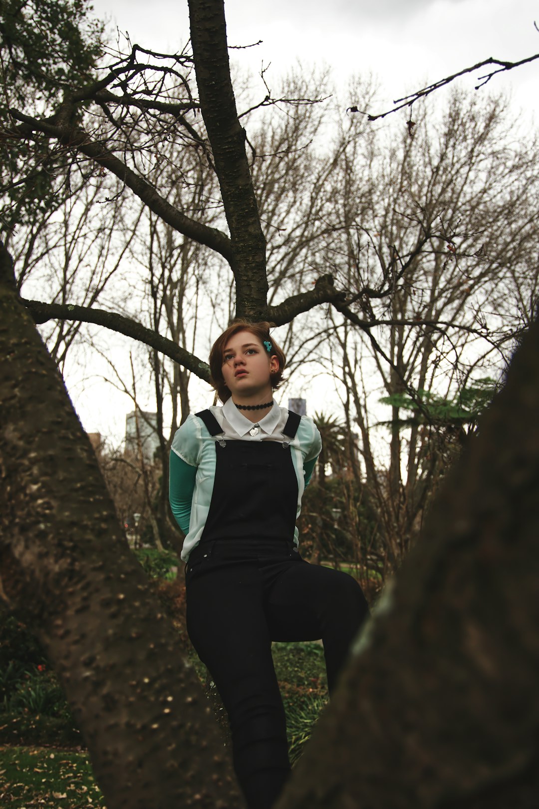 woman standing on tree