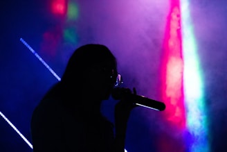 silhouette of person holding microphone
