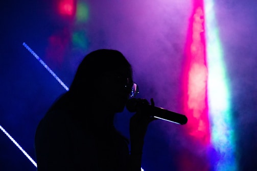 silhouette of person holding microphone