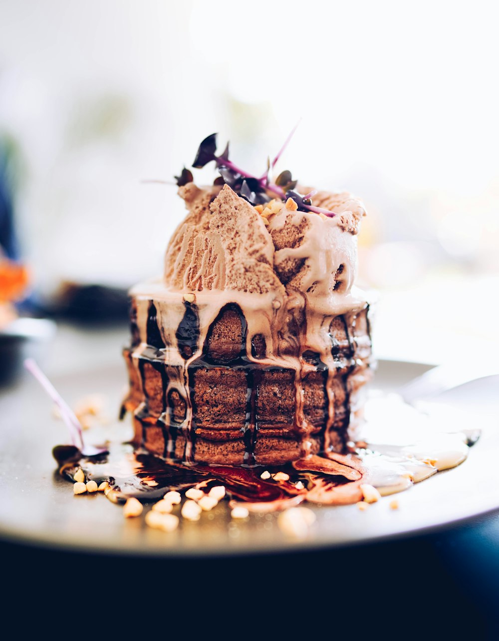 selective focus photography of pastry with ice cream