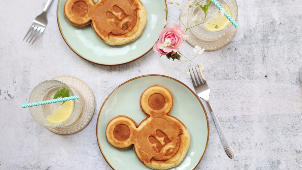 two Mickey Mouse pancakes