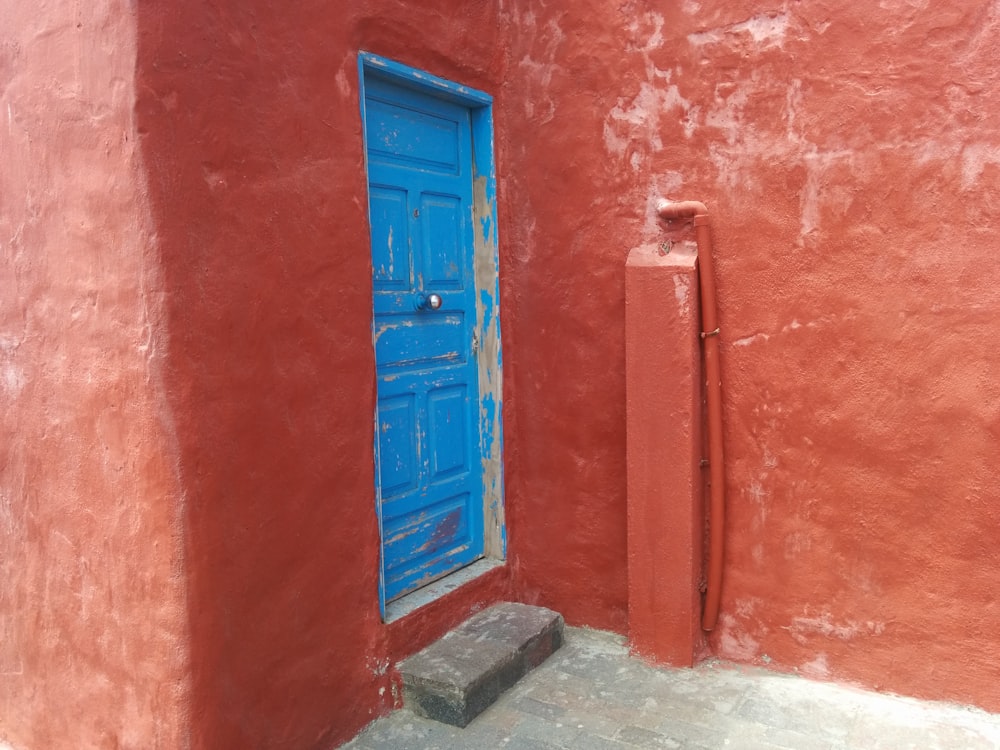 closed blue wooden door