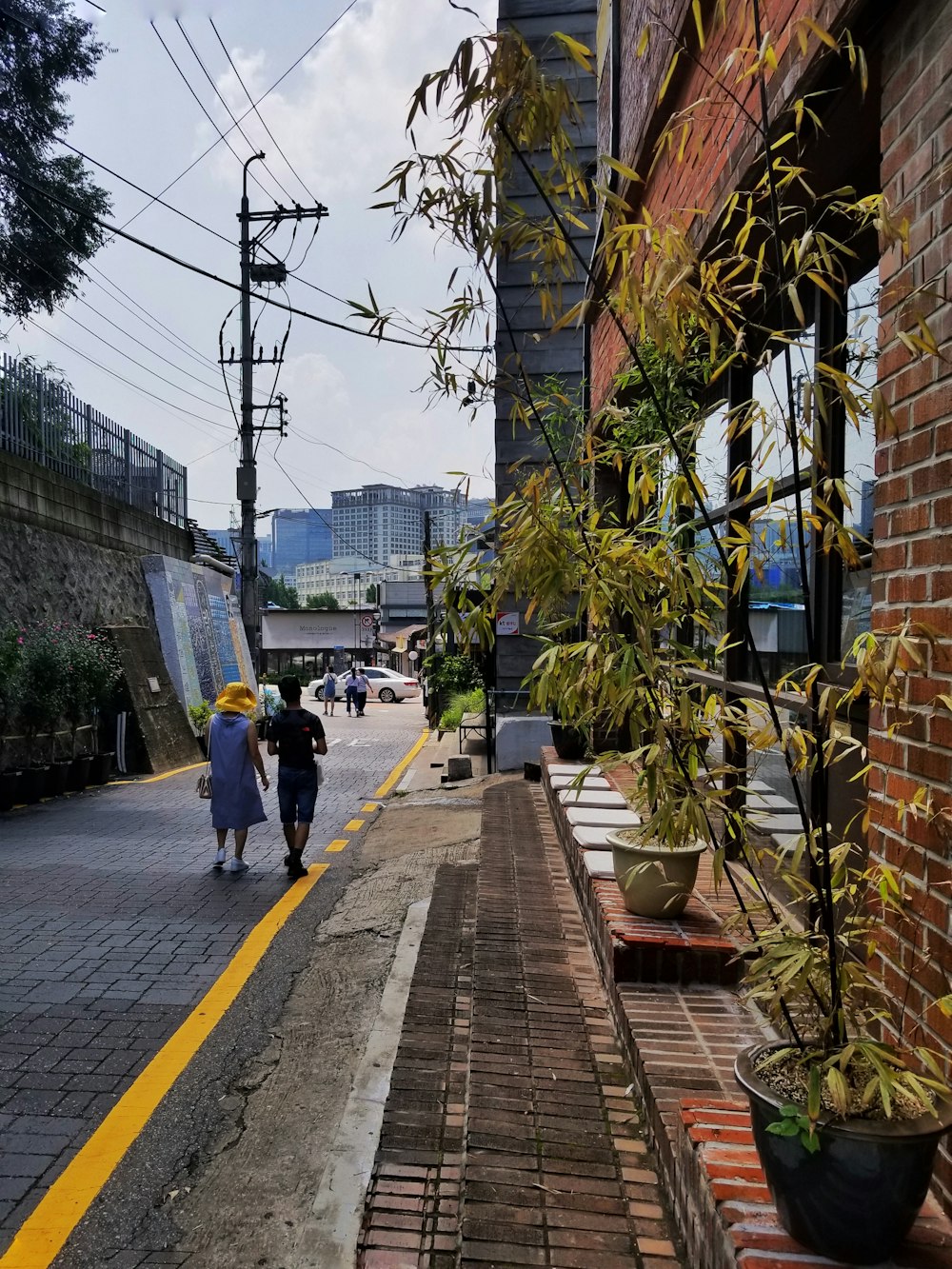 two person walking in alley