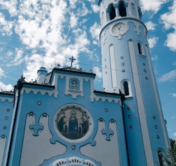 blue, white, and black building