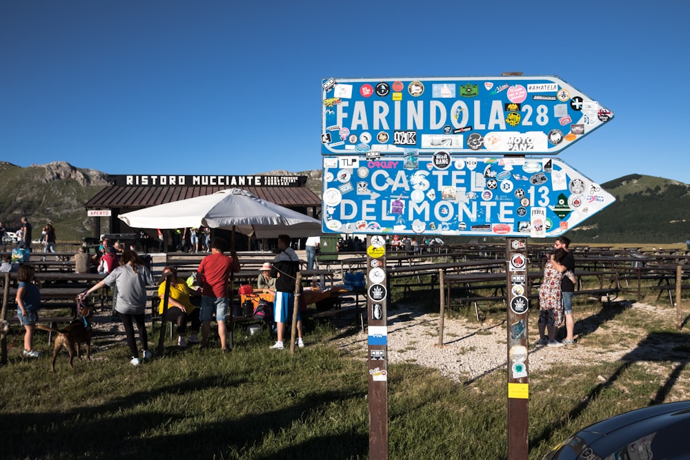 blue and white signage